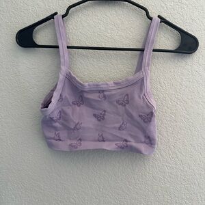 Lavender Butterfly Print Crop Top